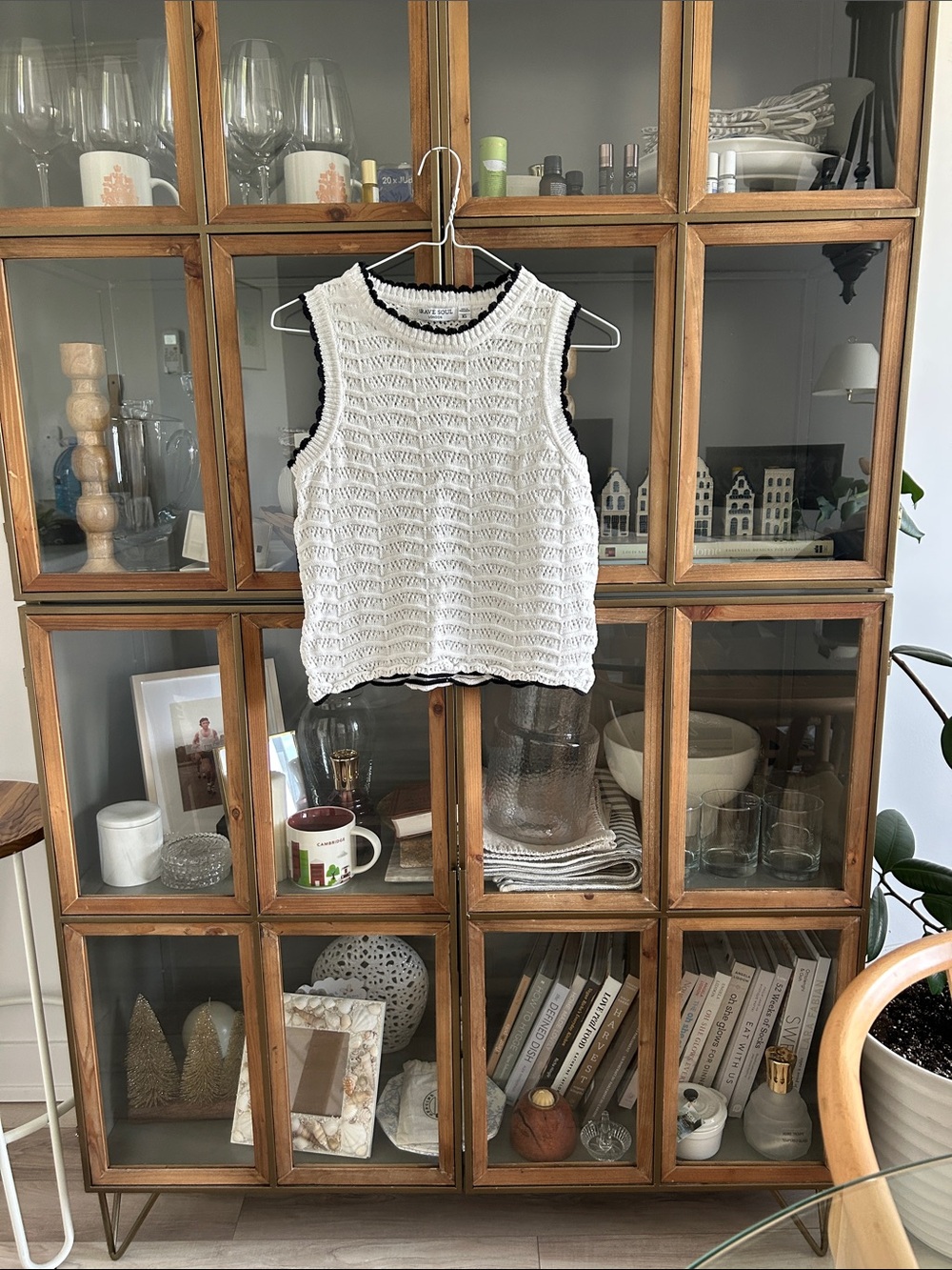 Brave Soup Crochet Sleeveless Knit Tank Top with Black Trim